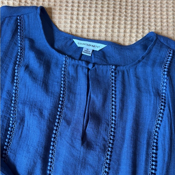 NWOT Bohemian Embroidered Balloon Sleeve Blue Counterparts Blouse | Women’s XL - Picture 3 of 14
